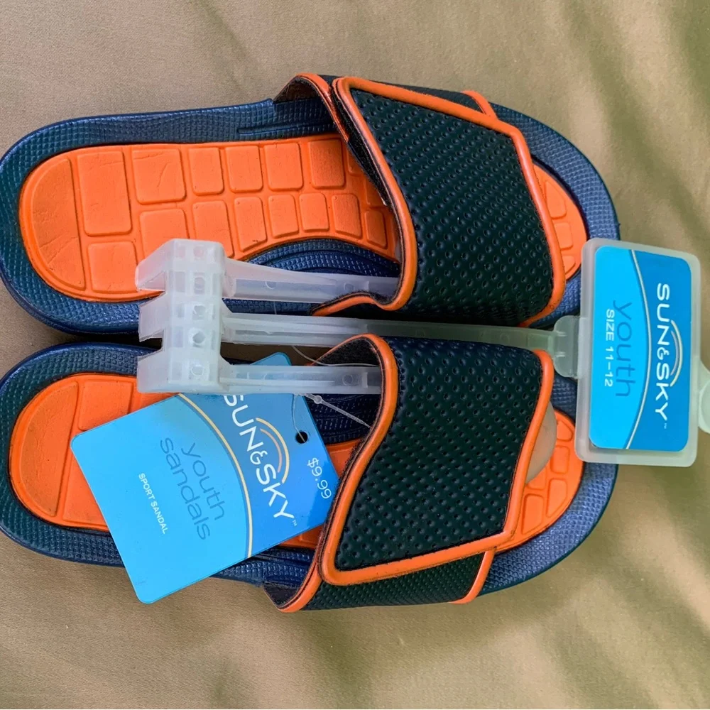 SunSky Youth Sport Sandals Size 11–12 Navy & Orange –‎ New With Tags